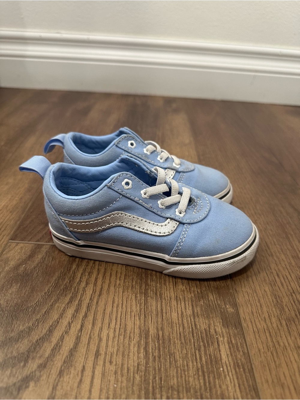 Kids Light Blue Canvas Skate Sneakers with Flower Eyelet